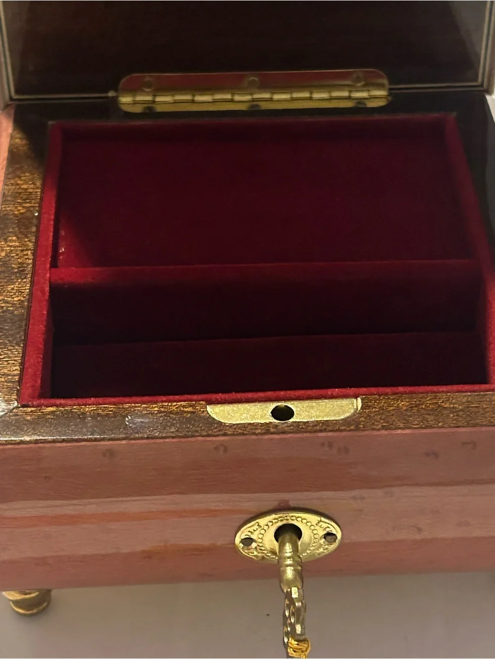 REUGE Swiss Music Jewelry Box Amazing Grace Italian Floral Inlay Burl Wood Vtg